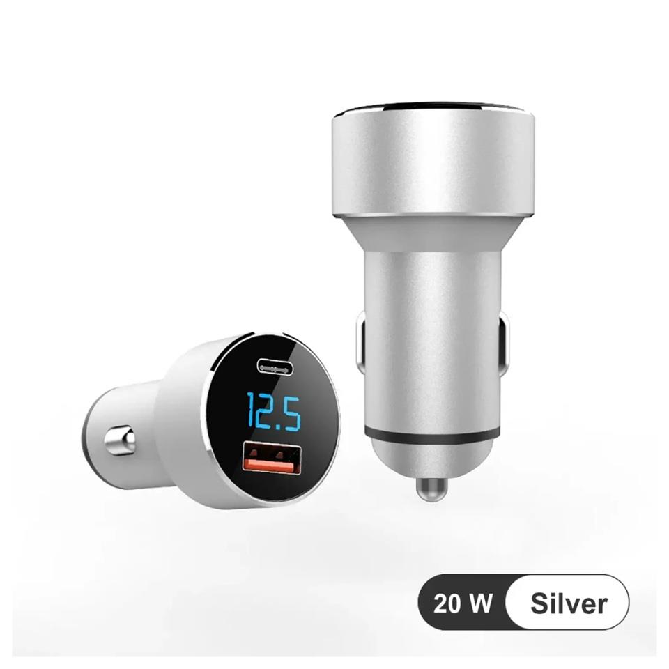 12V-24V TELEFON ŞARJ CİHAZI HIZLI ŞARJ (VOLTAJ GÖSTERGELİ) (ÇAKMAK GİRİŞLİ) (USB+TYPE-C) QC3.0+PD20