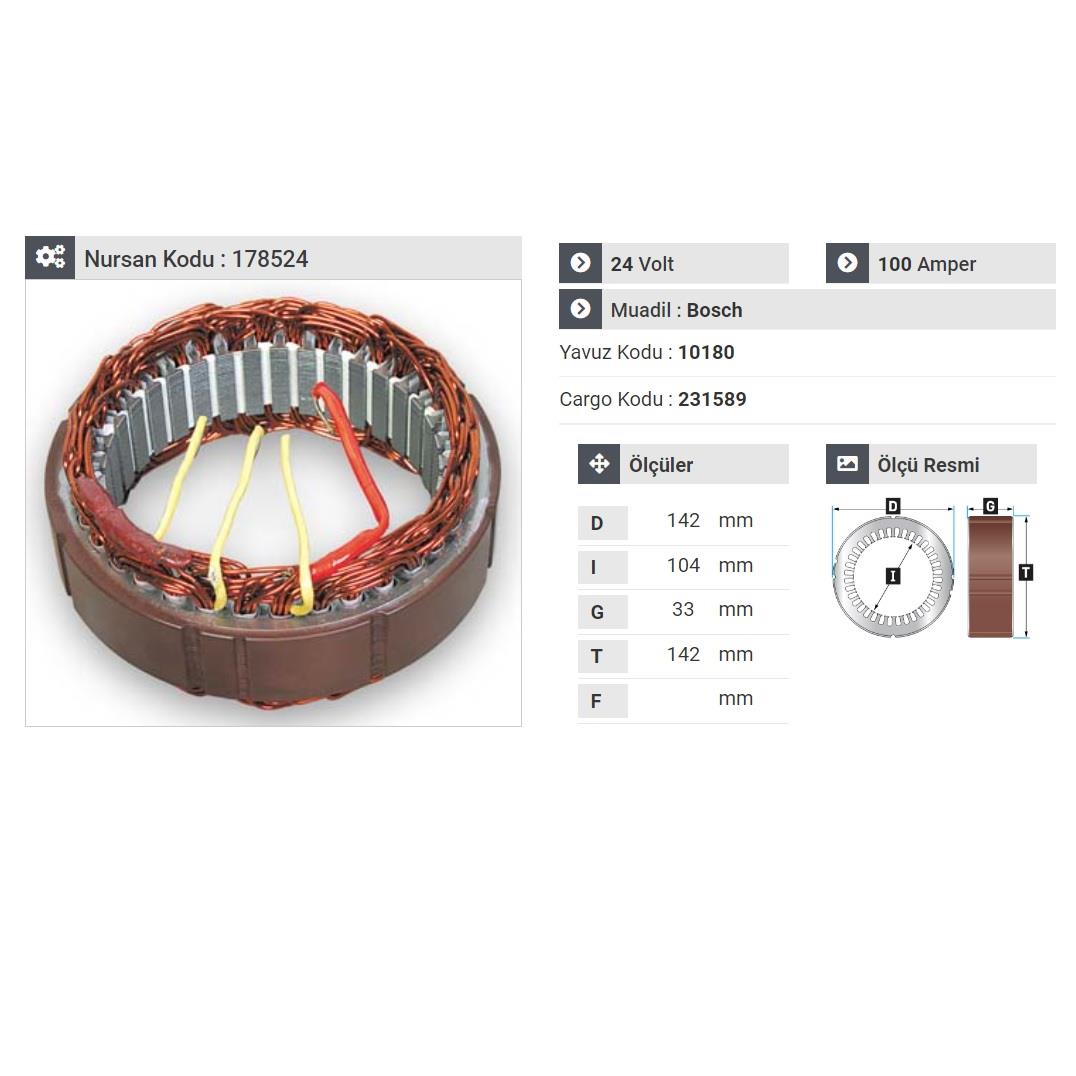 24V ALTERNATÖR STATÖR BOSCH TİPİ 100 A (4 UÇLU)