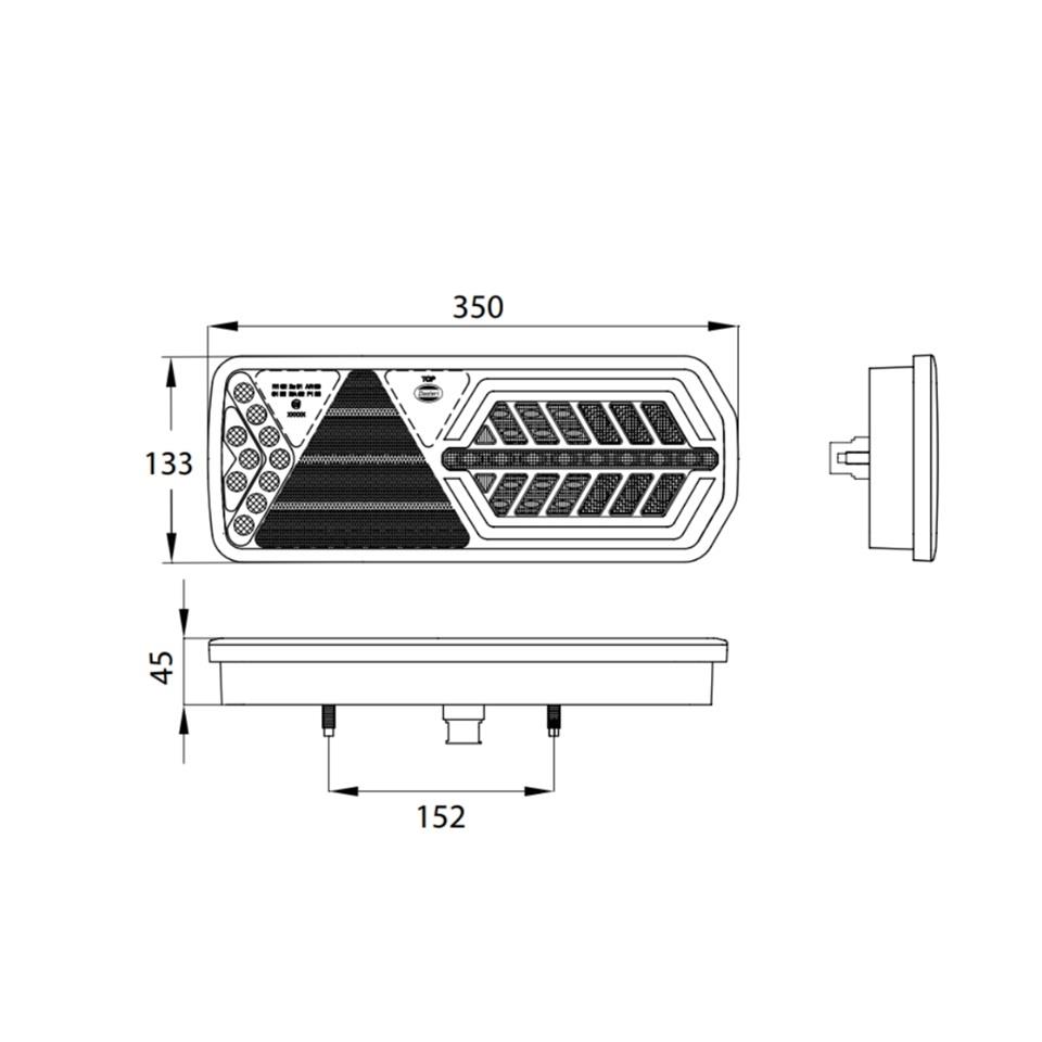 DASTERI 10V-30V STOP LAMBASI (NEON LEDLİ-KAYAR SİNYALLİ) (6 FONKSİYONLU) (350*137*45 MM) E9 SAĞ
