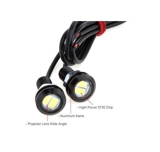 12V GÜNDÜZ SÜRÜŞ LEDİ YUVARLAK BEYAZ (2 LEDLİ) CIVATALI (MERCEKLİ) (18 MM) (2 AD)