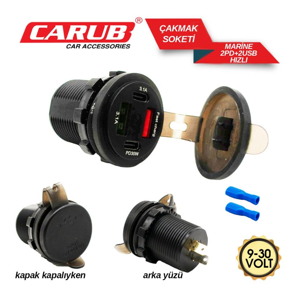 9V-30V TELEFON ŞARJ CİHAZI (USB X 2+TYPE-C X 2) (HIZLI ŞARJ-3.1A) (KAPAKLI MARİN)