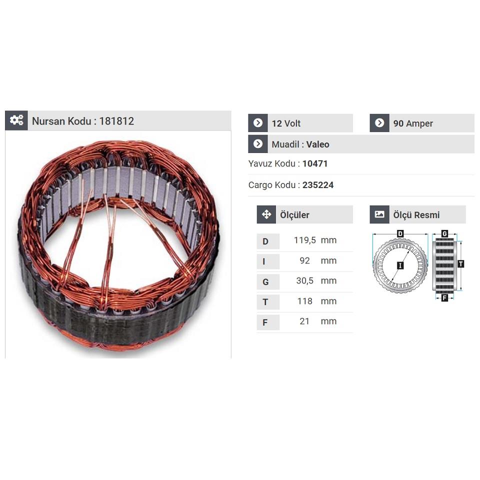 12V ALTERNATÖR STATÖR VALEO TİPİ 90 A FIAT 1.3 MULTIJET 