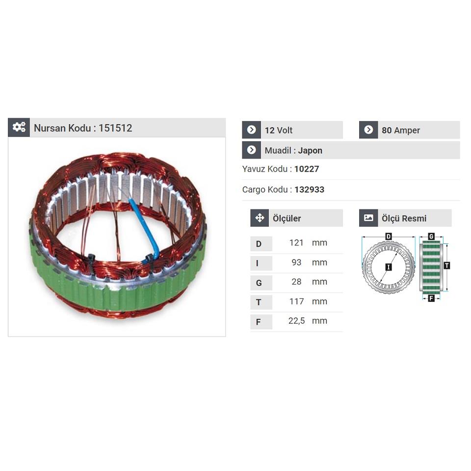 12V ALTERNATÖR STATÖR HITACHI TİPİ 80 A (4 UÇLU) NISSAN