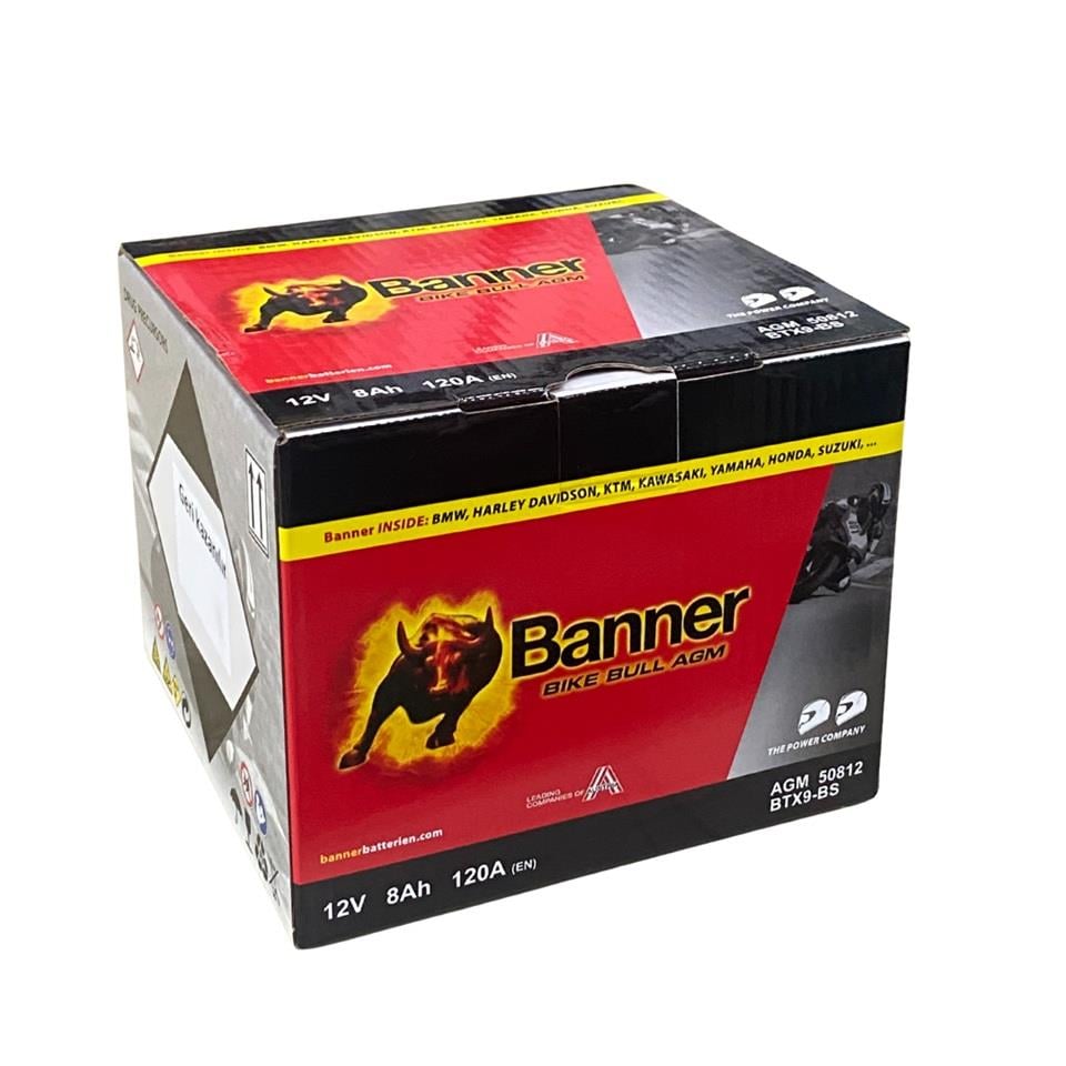 BANNER 12V 8 AH MOTOSİKLET AKÜSÜ AGM 120 A (EN) (152*88*106) (YTX9-BS)