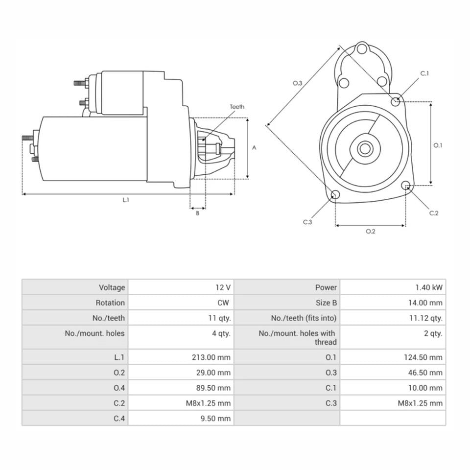 VALEO 12V MARŞ MOTORU 11 DİŞ 1.4 KW CITROEN BERLINGO/C1/C3/NEMO-PEUGEOT 206/306/BIPPER/PARTNER TEPEE