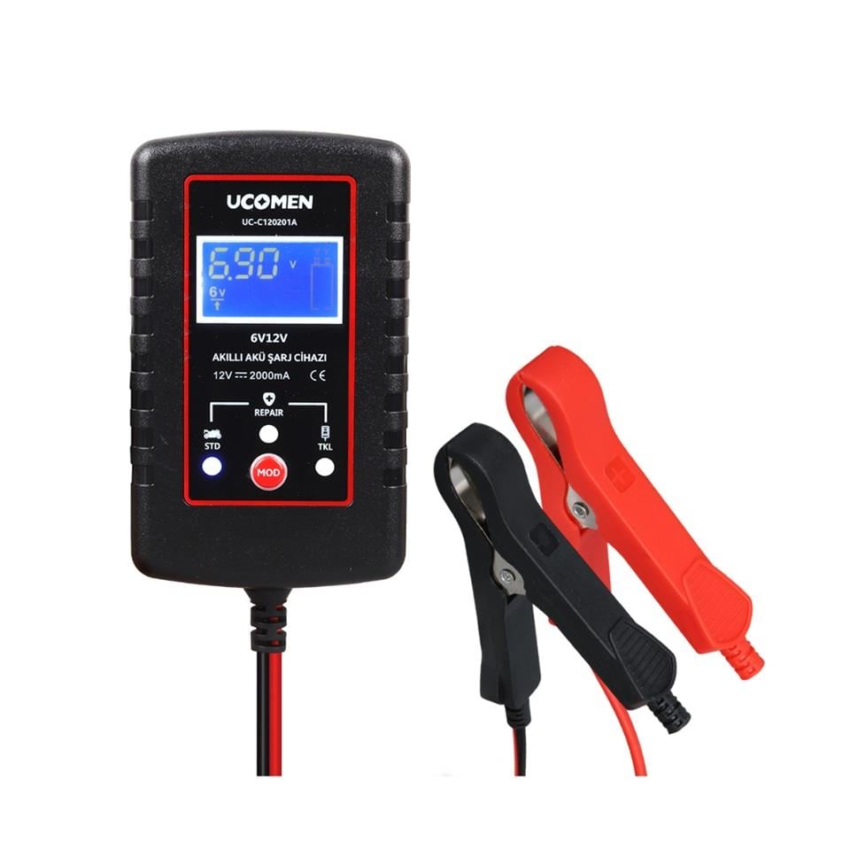 UCOMEN 6V-12V ŞARJ REDRESÖRÜ (AKILLI AKÜ ŞARJ CİHAZI) (ADAPTÖRÜ) (OTOMATİK LCD EKRAN 2 A) 25050