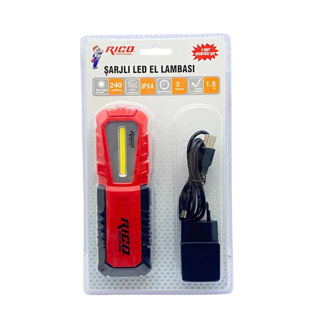 RICO EL FENERİ-ÇALIŞMA LAMBASI LEDLİ 240 LÜMEN MIKNATISLI ASKILI ŞARJLI