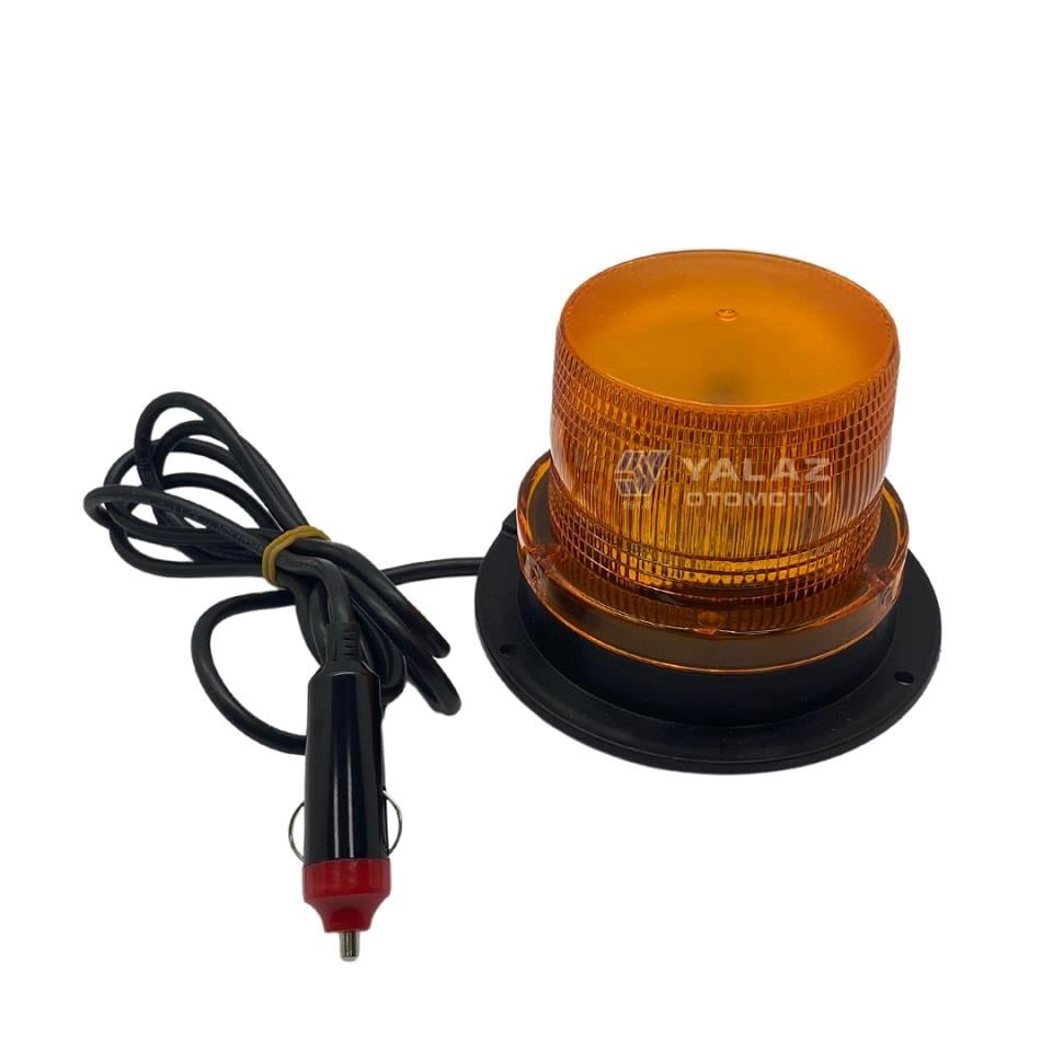 8V-110V ÇAKAR FLAŞ TEPE LAMBA MIKNATISLI ÇAKMAK FİŞLİ LEDLİ (85*93 MM) SARI