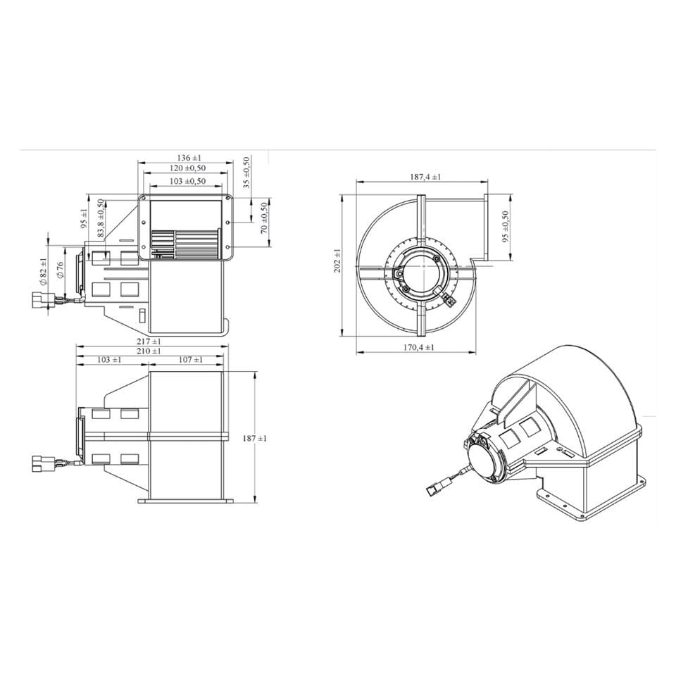 KORMAS 24V KALORİFER MOTORU BÜYÜK TİP (TEKLİ) (BLOWER) (225*202 MM) (TEK DEVİR)