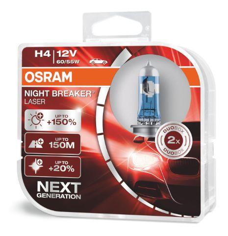 OSRAM 12V H4 AMPUL 60/55W +%150 FAZLA IŞIK NIGHT BREAKER LASER (2 AD)