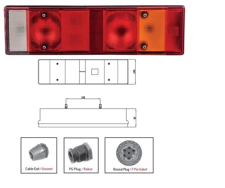 SABA STOP LAMBASI 7-FONKSİYONLU (YANDAN SOKETLİ) SAĞ