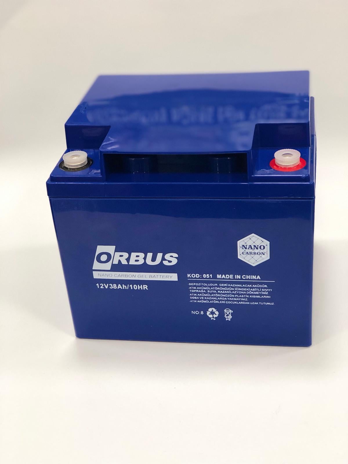 ORBUS 12V 38 AH ENGELLİ ARAÇ AKÜSÜ JEL (CARBON) (197*165*170) (13.7 KG) TSE'Lİ