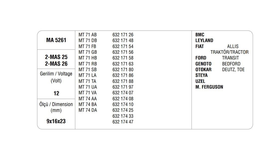 MEGA 12V MARŞ KÖMÜRÜ MAKO TİPİ MASX-25/26 (4 AD)
