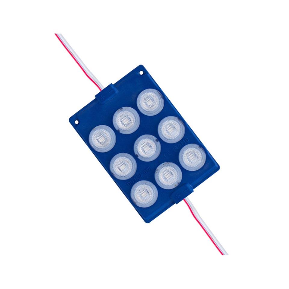 12V MODÜL LAMBA (ÇAKARLI) 9-LEDLİ (CAMLI) KABLOLU MAVİ (81*56 MM)