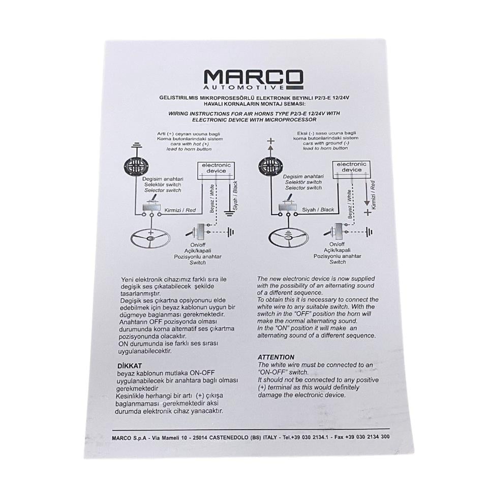 MARCO 24V 3LÜ HAVALI KORNA DALİ-DALİ (KROM) (ARAP KORNA) ITALY