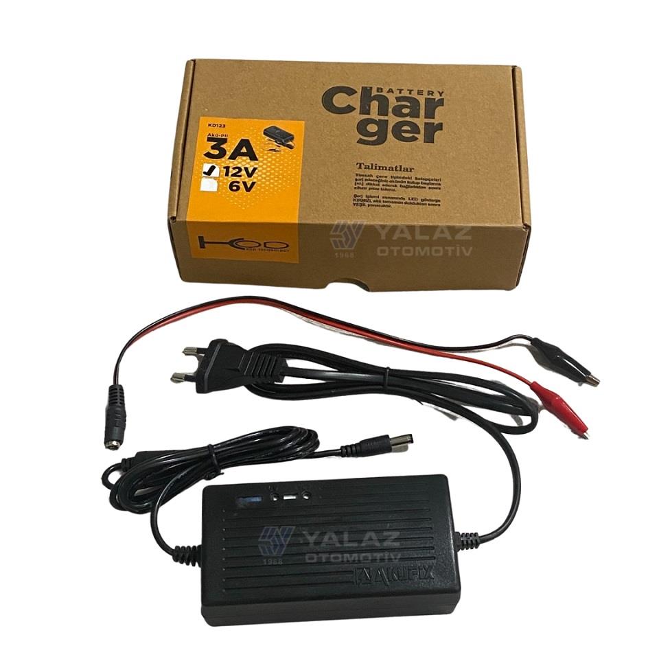 12V ŞARJ REDRESÖRÜ (AKÜ ŞARJ CİHAZI) (ADAPTÖRÜ) OTOMATİK IŞIKLI 3000 mA (3 A)