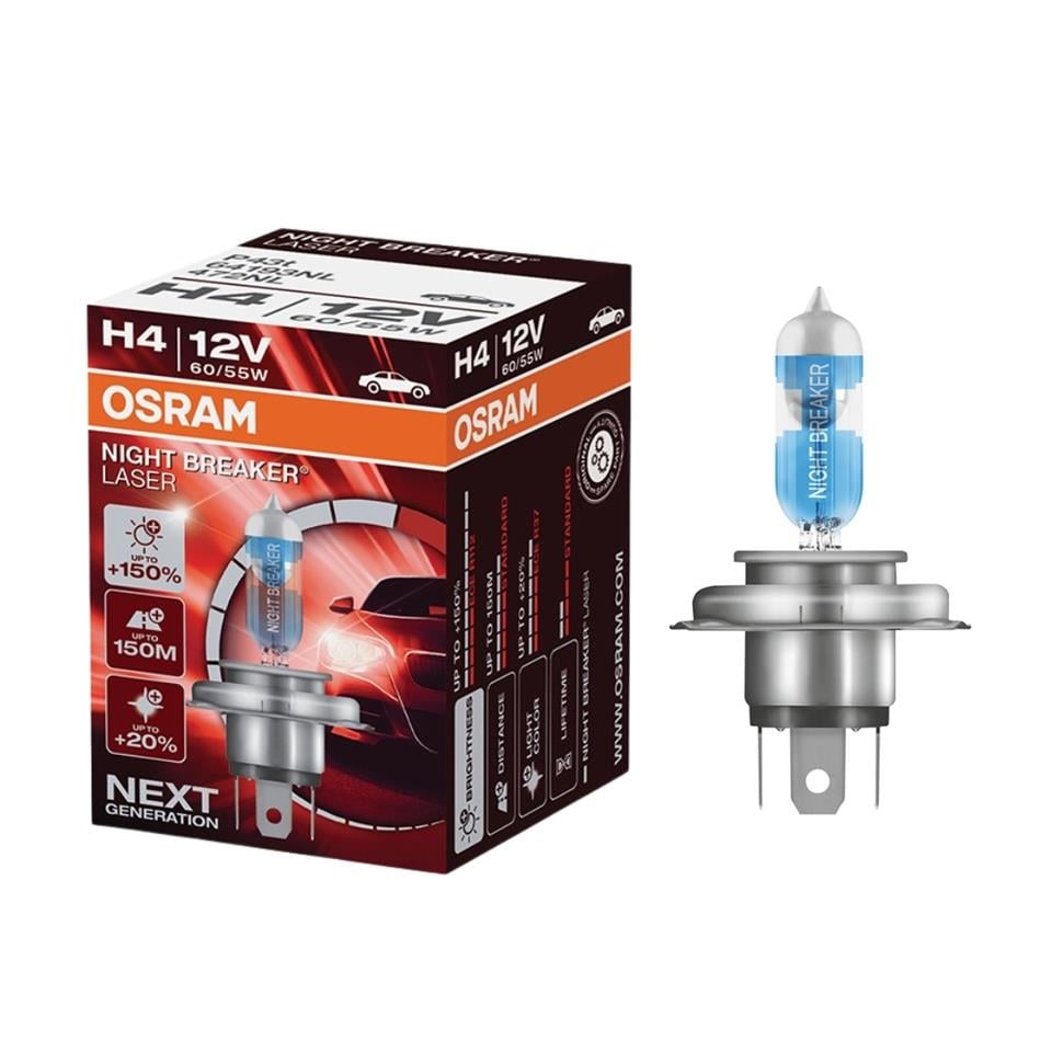 OSRAM 12V H4 AMPUL 60/55W +%150 FAZLA IŞIK NIGHT BREAKER LASER