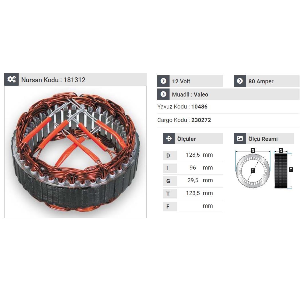 12V ALTERNATÖR STATÖR VALEO TİPİ 80 A (6 UÇLU)