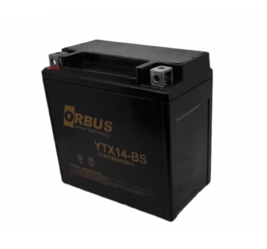 ORBUS 12V 14 AH MOTOSİKLET AKÜSÜ 200A (EN) (150*87*145) (YTX14-BS) (TERS)
