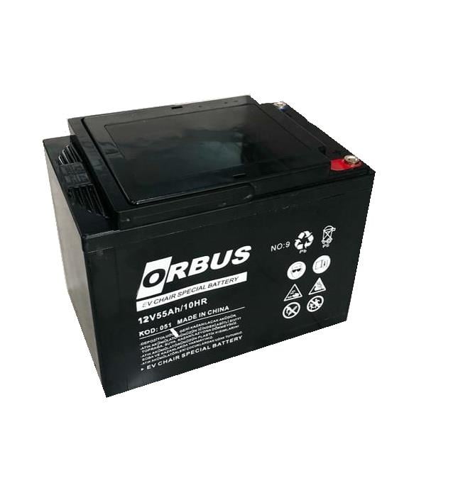 ORBUS 12V 55 AH ENGELLİ ARAÇ AKÜSÜ JEL (230*150*175) (ALÇAK) (SİYAH) (17,5 KG) TSE'Lİ