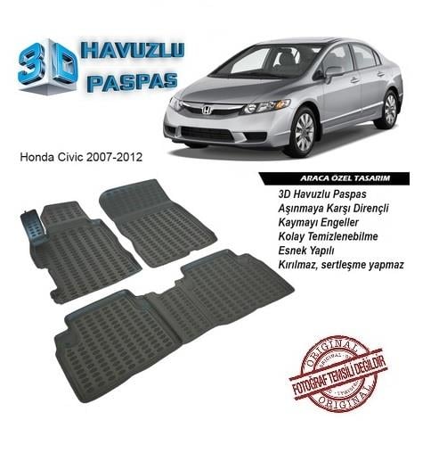 3D ARAÇ PASPASI (SİYAH) (4 PARÇA) HONDA CIVIC 2007-2012 