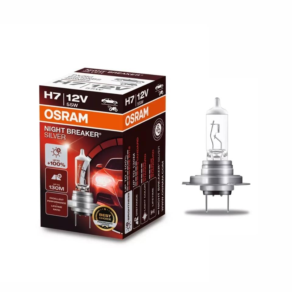 OSRAM 12V H7 AMPUL 55W +%100 FAZLA IŞIK NIGHT BREAKER SILVER (1 AD)