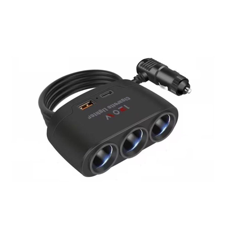 12V-24V 120W ÇAKMAK FİŞİ-SOKETİ-ÇOĞALTICI (ENERJİ SOKETİ) (ÇAKMAK 3 + USB + TYP-C ŞARJLI 2.4 A)