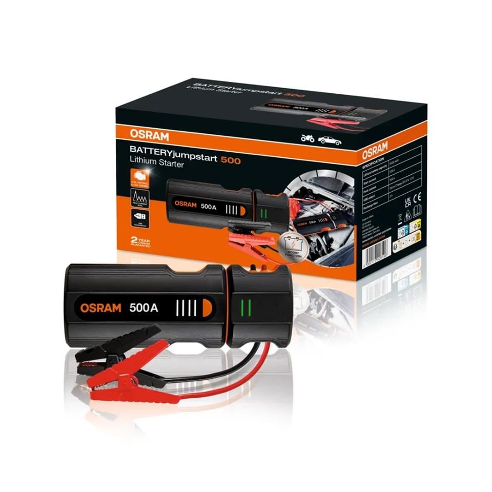 OSRAM 12V AKÜ TAKVİYE CİHAZI (BOOSTER) (500A) (USB-C 2.4 A) (USB-A 2.4 A POWERBANK) (LED IŞIK)