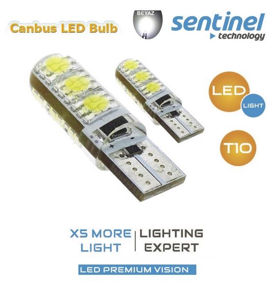 12V DİPSİZ AMPUL NEON SİLİKONLU T10 BEYAZ 6 LEDLİ (2 AD)