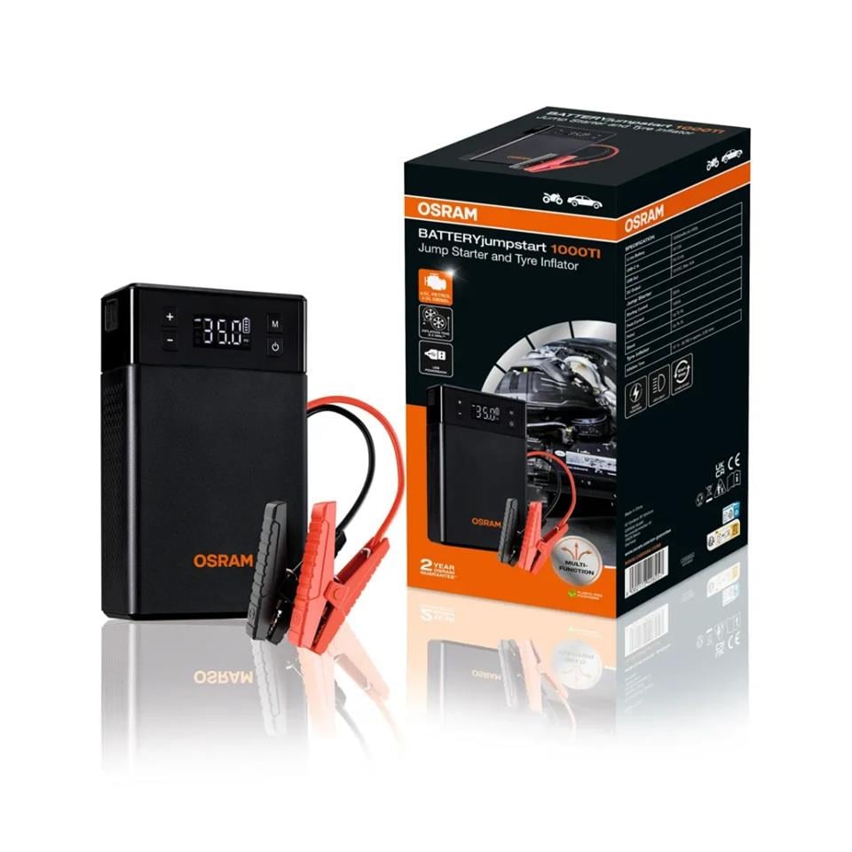 OSRAM 12V AKÜ TAKVİYE CİHAZI (BOOSTER) (1000A) HAVA KOMPRESÖRÜ (USB-A 2.4 A POWERBANK) (LED IŞIK)