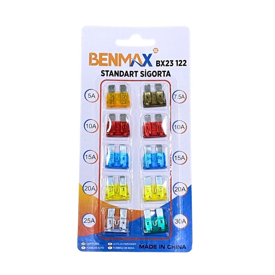 BIÇAK SİGORTA KARIŞIK (10 A*15 A*20 A*25 A*30 A) (10 AD) (19*19 MM)