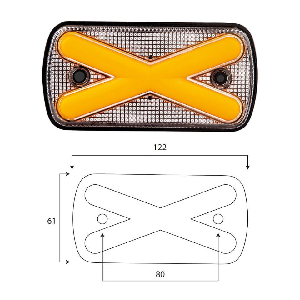 12V-24V YAN SİNYAL X LAMBA SİDE MARKER SARI OVAL (NEON LEDLİ) (122*61 MM)