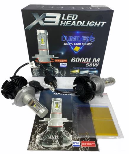 X3 9V-32V H4 LED XENON FAR AMPUL SETİ 65000K 6000 LÜMEN 50W (3 RENK) PHILIPS ÇİPLİ