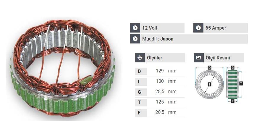 12V ALTERNATÖR STATÖR 65 A (3 UÇLU) HYUNDAI H100 