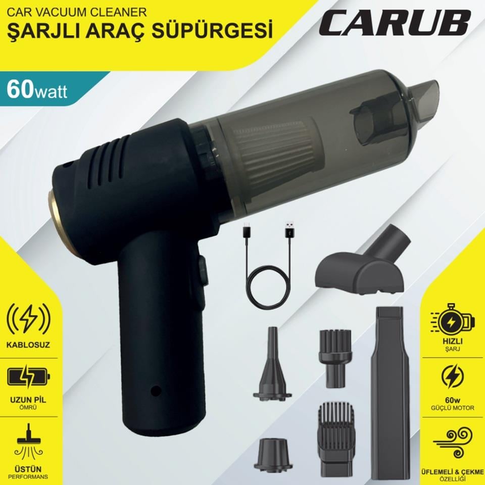 12V ARAÇ SÜPÜRGESİ 60W (KABLOSUZ ŞARJLI)