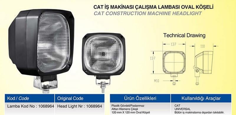 ÇALIŞMA LAMBASI-FARI OVAL KÖŞELİ PLS (H3 AMPULSÜZ) (137*137*110 MM) FORKLİFT-İŞ MAKİNASI