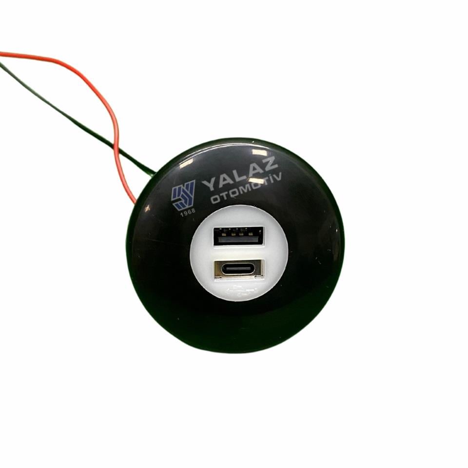 10V-36V TELEFON ŞARJ CİHAZI (USB+TYPE-C) (2.4A X 2) (MAVİ LED IŞIK)