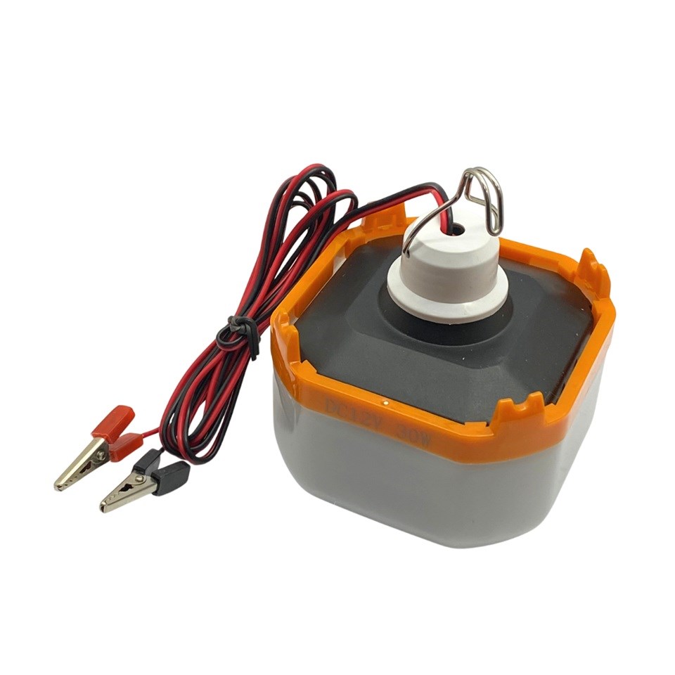 12V SEYYAR LAMBA LEDLİ 30W (1.5 MT KABLOLU KROKODİL MAŞALI) (SİYAH)