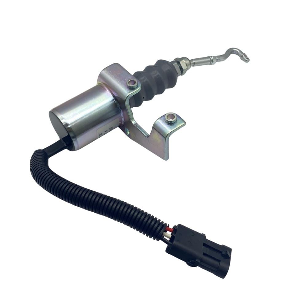 12V STOP SELENOİDİ YAN AYAKLI (MAFSALLI) (KABLOLU SOKETLİ) BOSCH RSV TİPİ CUMMINS