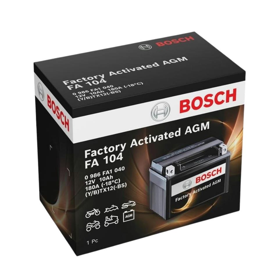 BOSCH 12V 10 AH MOTOSİKLET AKÜSÜ AGM 180 A (EN) (150*87*130 MM) (FA104) (YTX12-BS) (BTX12-BS)