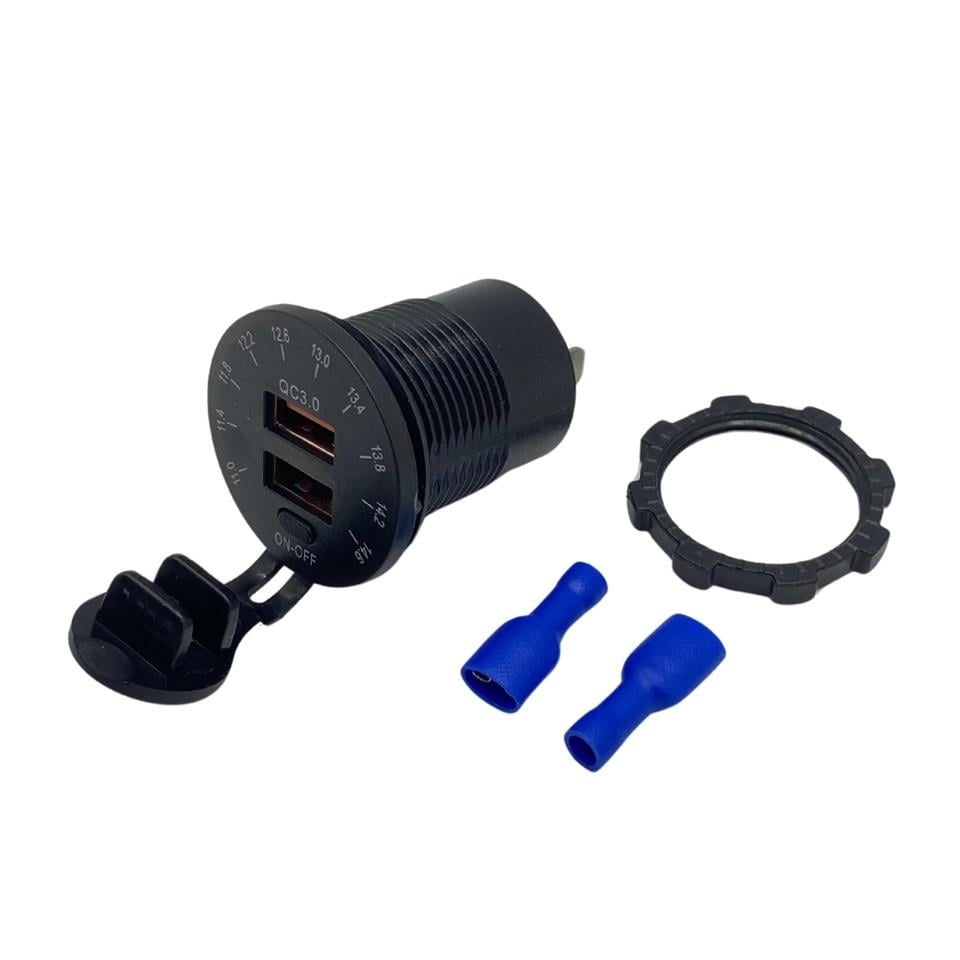 12V-24V DİJİTAL VOLTMETRE+ŞARJ CİHAZLI (USB X2) (3 A) (OFF-ON ANAHTARLIİ) (IŞIKLI) (28 MM)