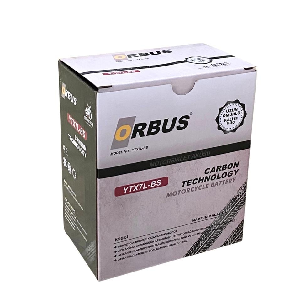 ORBUS 12V 7 AH MOTOSİKLET AKÜSÜ (113*70*130) (YTX7L-BS) (SMF) (2,3 KG) (CARBON)