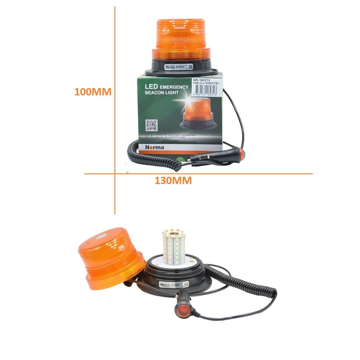12V-24V ÇAKAR TEPE LAMBA MIKNATISLI ÇAKMAK FİŞLİ 60 LEDLİ (3 FONKSİYONLU) (130*100 MM) SARI