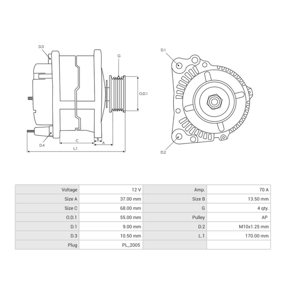 12V ALTERNATÖR DİNAMO MITSUBISHI TİPİ 65 A (P-D) MAZDA 323/5/326/626/MX-5 II/PREMACY/XEDOS