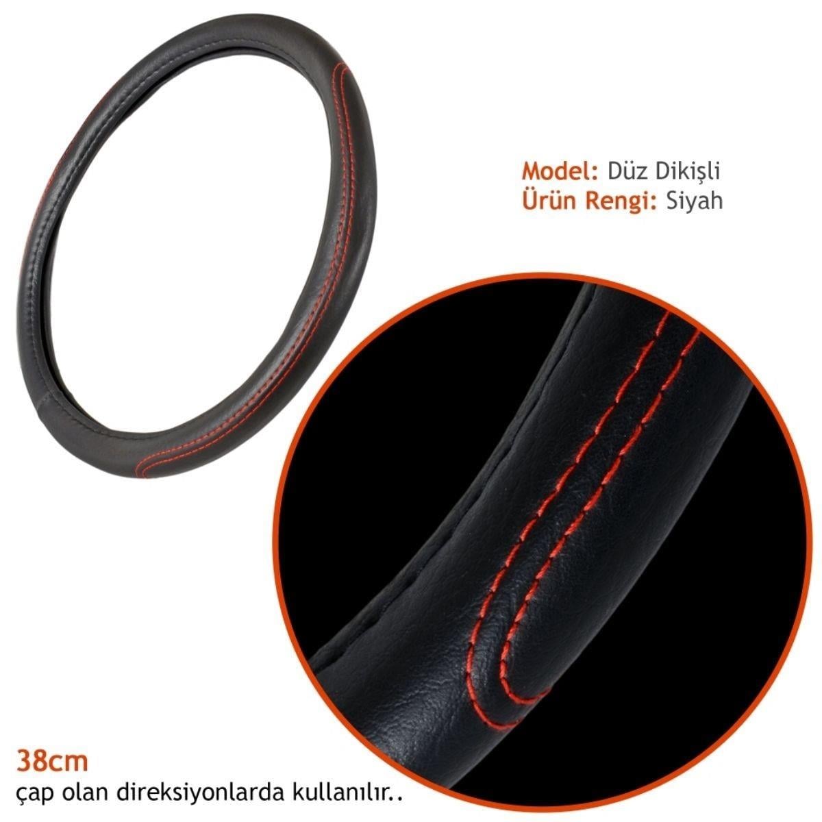 DİREKSİYON KILIFI SİYAH (KIRMIZI DİKİŞLİ) (SUNİ DERİ) (38 CM)