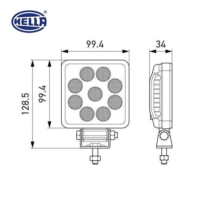 HELLA 10V-30V ÇALIŞMA LAMBASI KARE 9W 6500K 1000 LÜMEN (9 LEDLİ) (100*100*34 MM)
