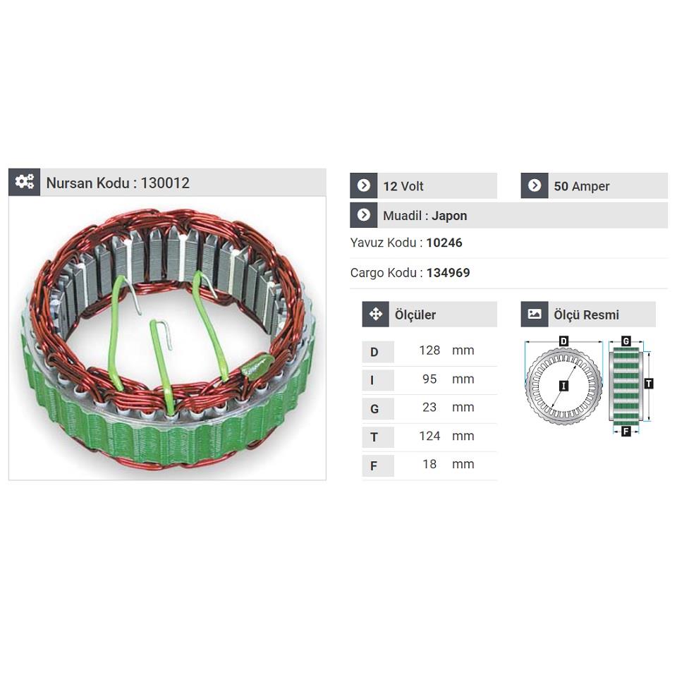 12V ALTERNATÖR STATÖR HITACHI TİPİ 50 A (3 UÇLU) KIA BESTA/CERES/SEPHIA-MITSUBISHI PAJERO