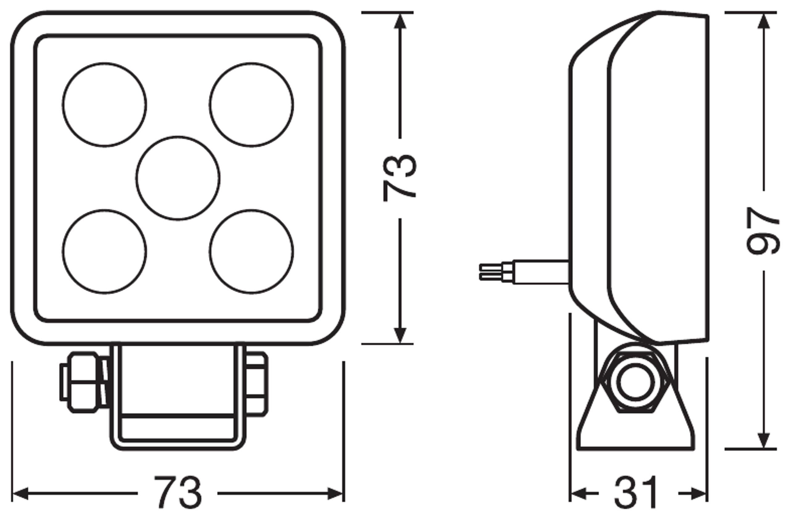 OSRAM 12V-24V ÇALIŞMA LAMBASI KARE 8W 6000K 550 LÜMEN (5 LEDLİ) (43 MT MESAFE) (73*73/97 MM) (2 AD)