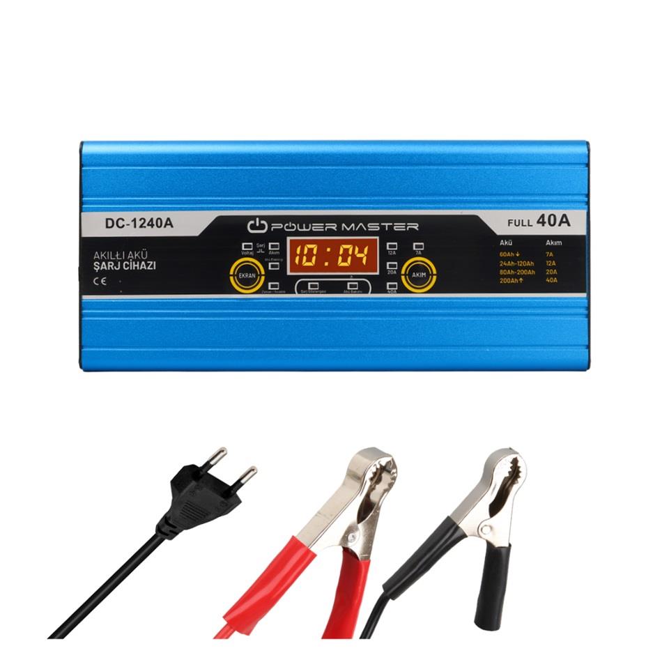 DC-1240A 12V ŞARJ REDRESÖRÜ (AKILLI AKÜ ŞARJ CİHAZI) (DİJİTAL GÖSTERGELİ) OTOMATİK 40 A