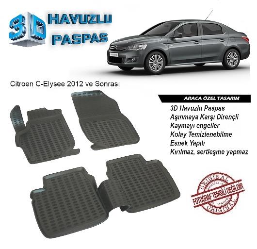 3D ARAÇ PASPASI (SİYAH) (4 PARÇA) PEUGEOT/CITROEN C-ELYSEE 2012 >